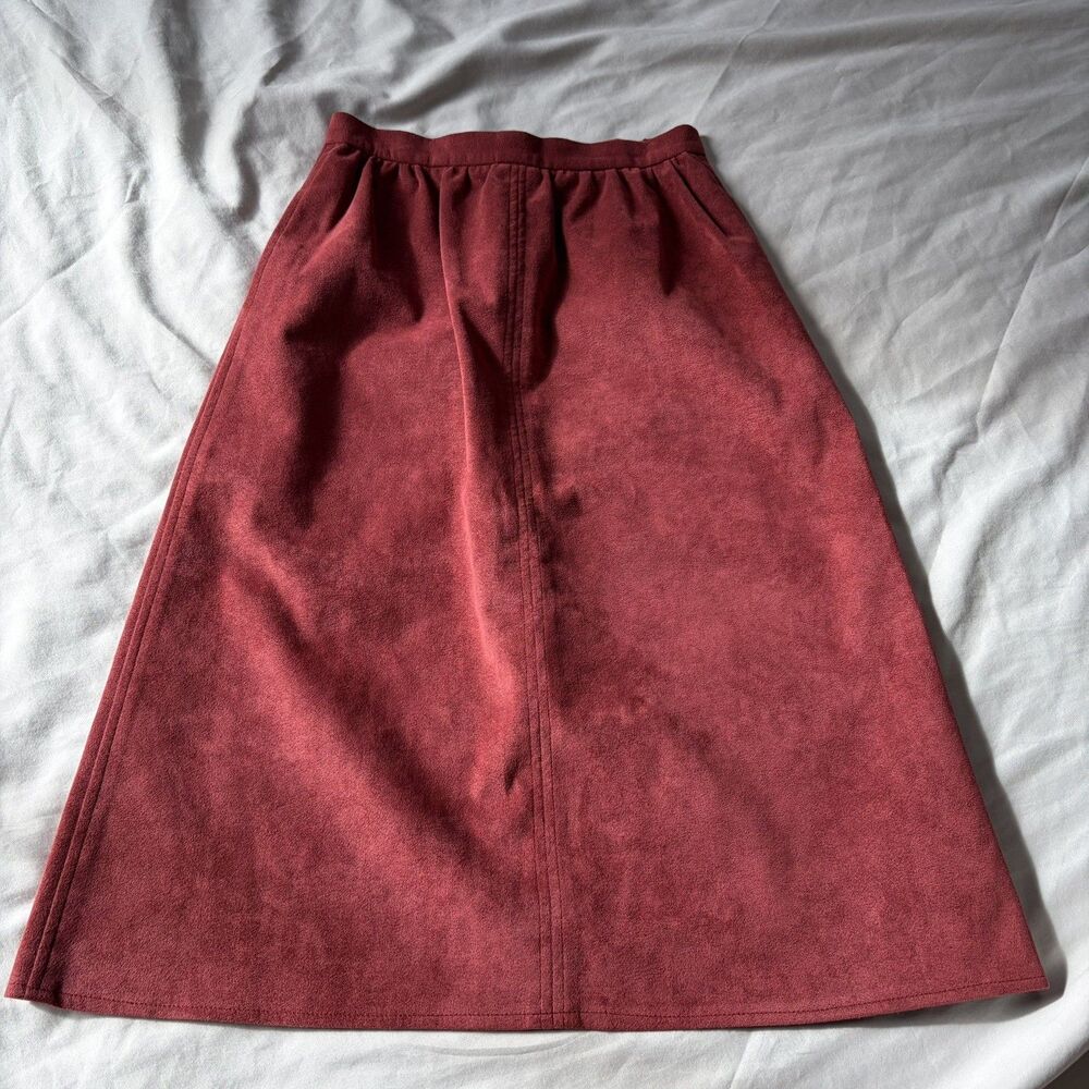 Vintage Orvis Skirt Womens Small Faux Suede Pink Pleated Midi Pockets Preppy